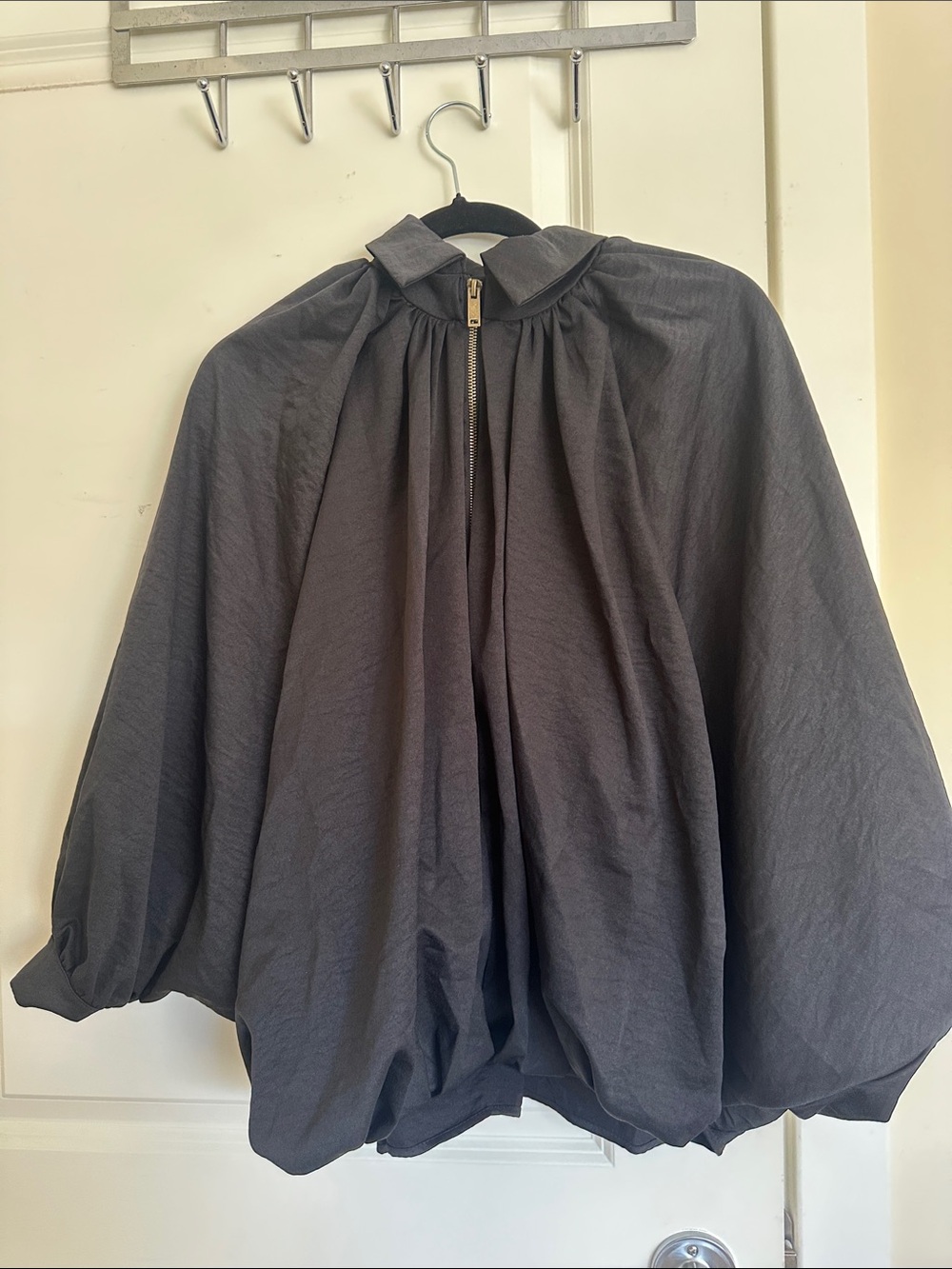 Black Zip-Front Billowy Top